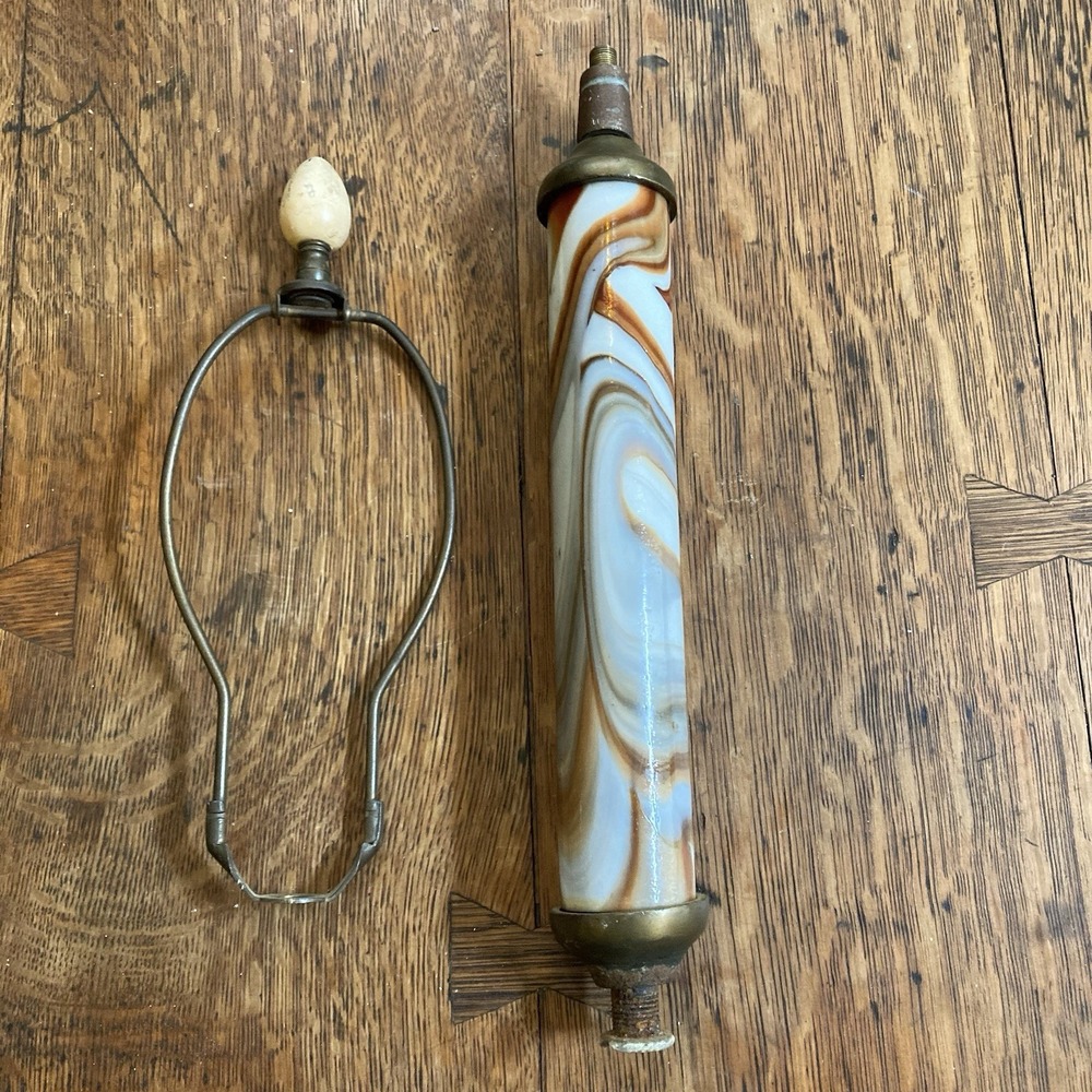 Mid-Century Cased Glass Lamp Column / Swirl on Milk Glass / Slag Style / Parts